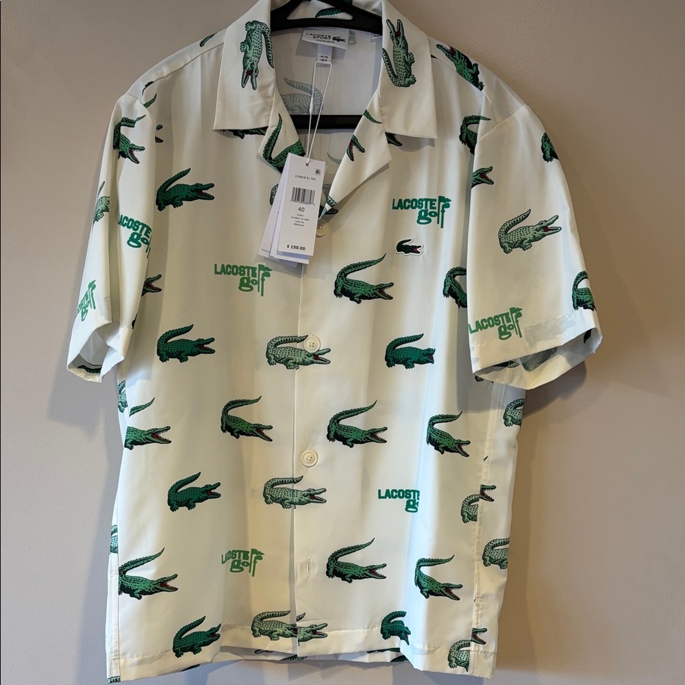 Lacoste Golf Men's White Short-Sleeve Croc Print Shirt